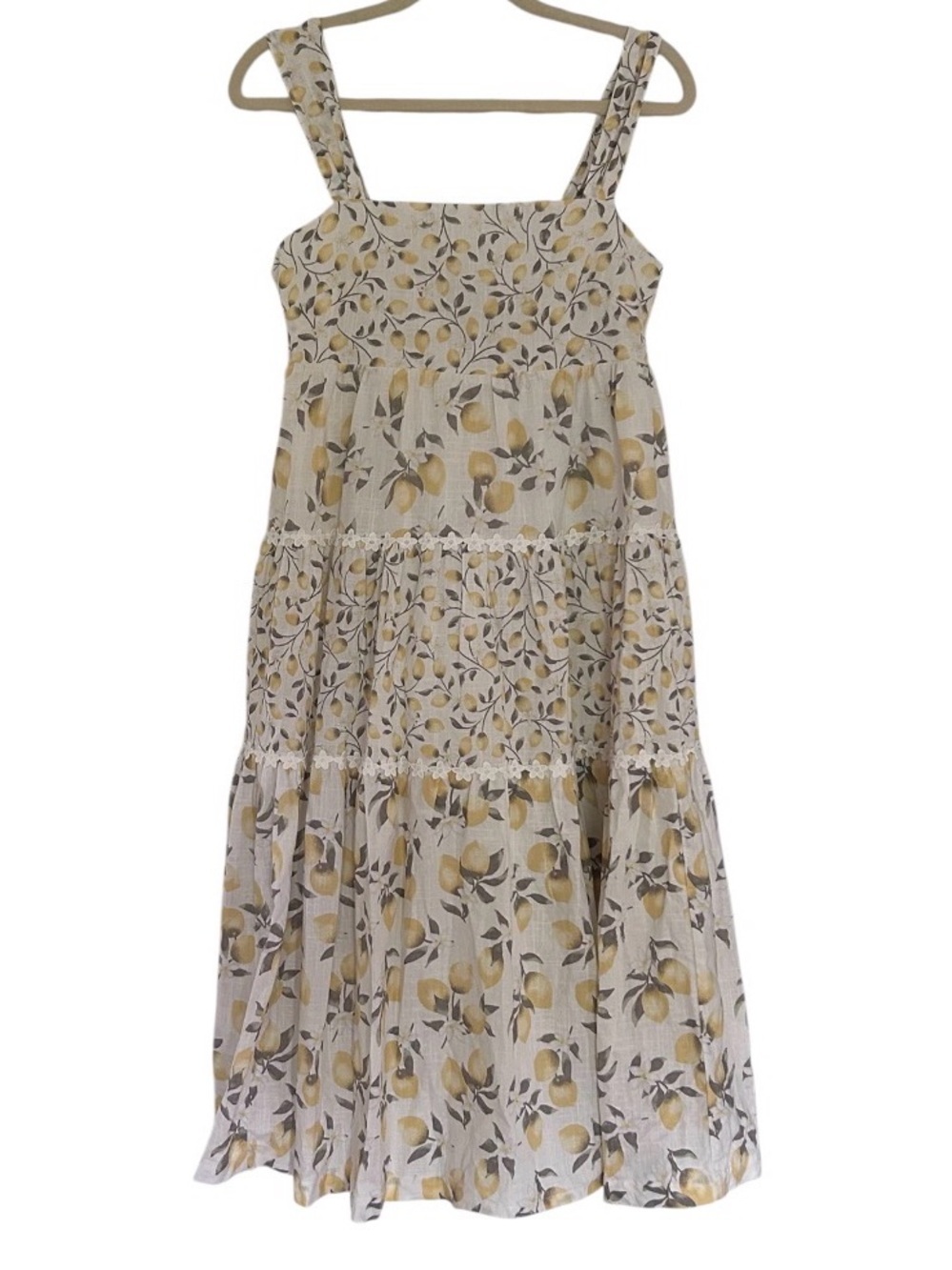 Haute Hippie Maxi Dress Size 6 Lemon Print Tiered Cotton Style AD60399
